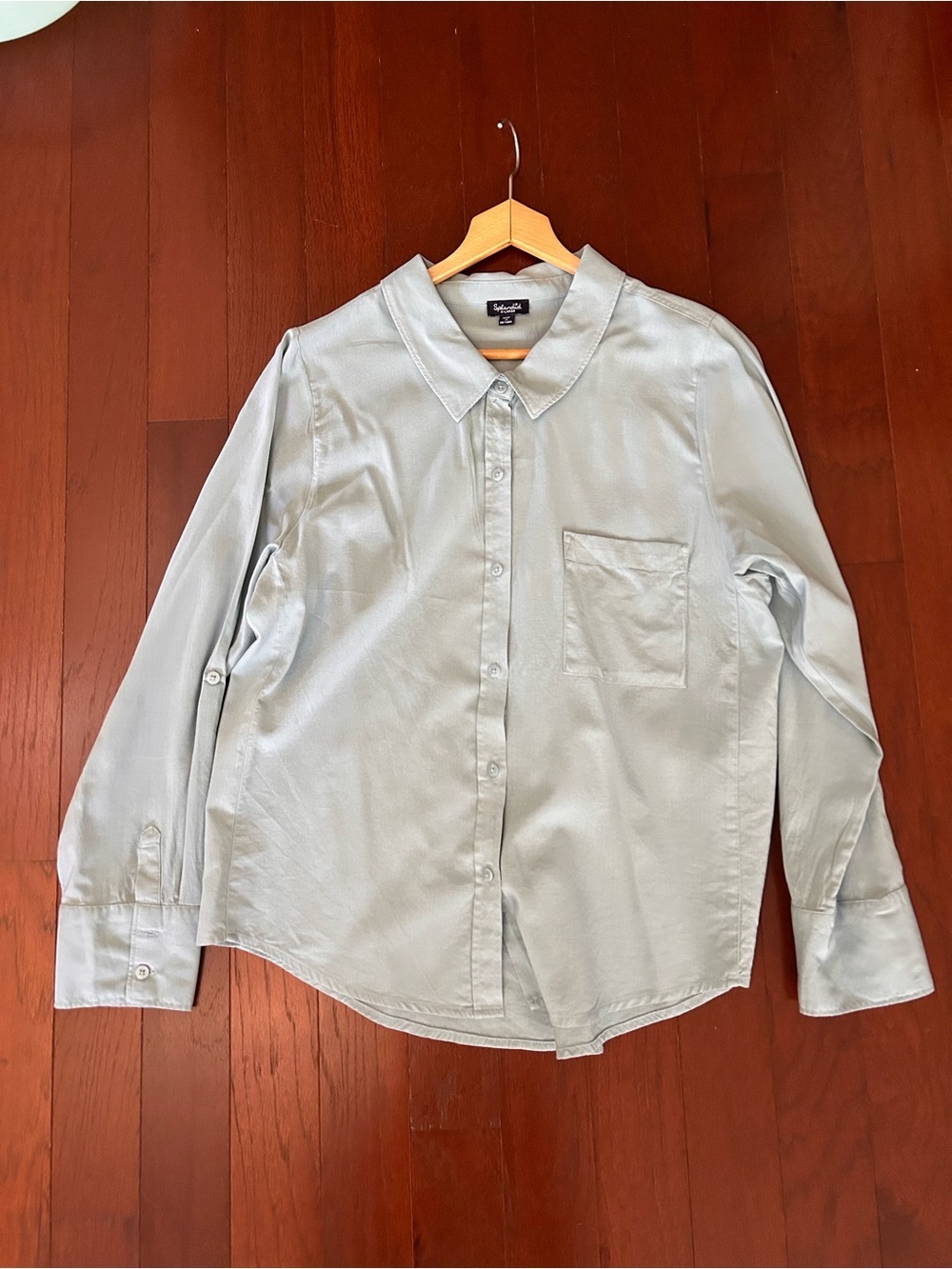 $138 Splendid Reese Button Down Shirt XL Sage Green Slate Blue Pocket Blouse - Picture 3 of 10